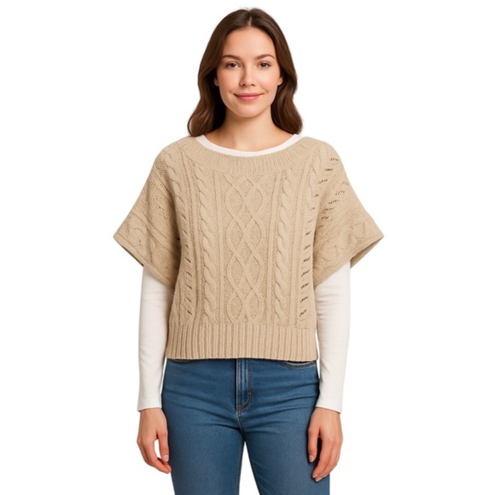 Express Beige Cable Knit Dolman Sleeve Sweater M Boat Neck Cabincore Chic 91-30